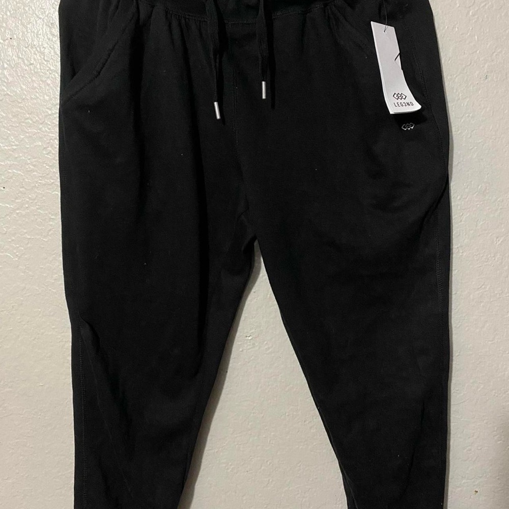 Black Jogger Track Pants with Drawstring Waist and Tapered Ankles